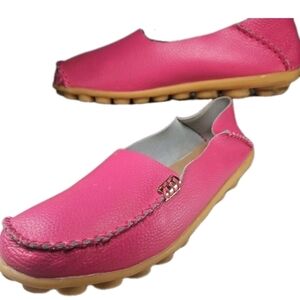 Venus Celia Women Pink Leather Loafer Flat Sz 10/10.5 Y2k Retro Cottage Boho[6C